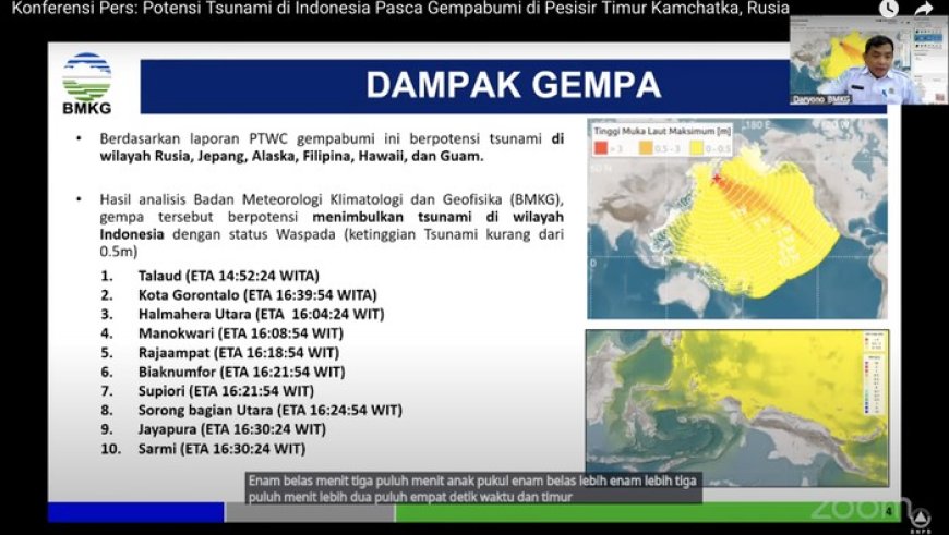 Warga Sorong Diminta Waspada, Ada Potensi Tsunami 0,5 Meter Imbas Gempa Rusia