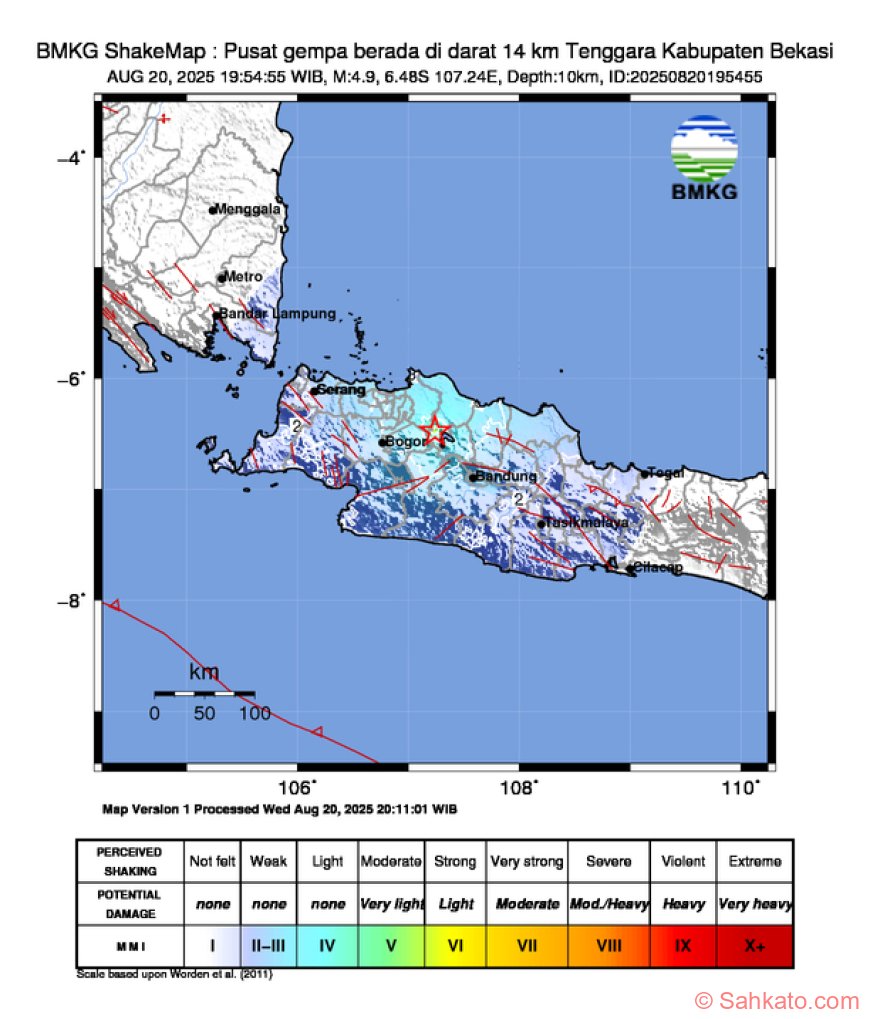 Gempa Bekasi M4,7 Malam Ini Terasa Kuat hingga Jakarta