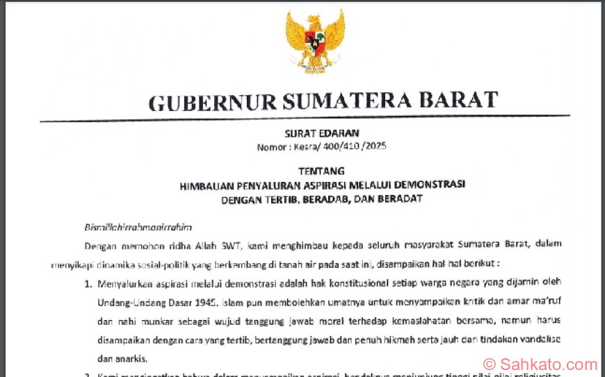 Gubernur Sumbar Imbau Demo Tertib: Aspirasi Tanpa Anarkis