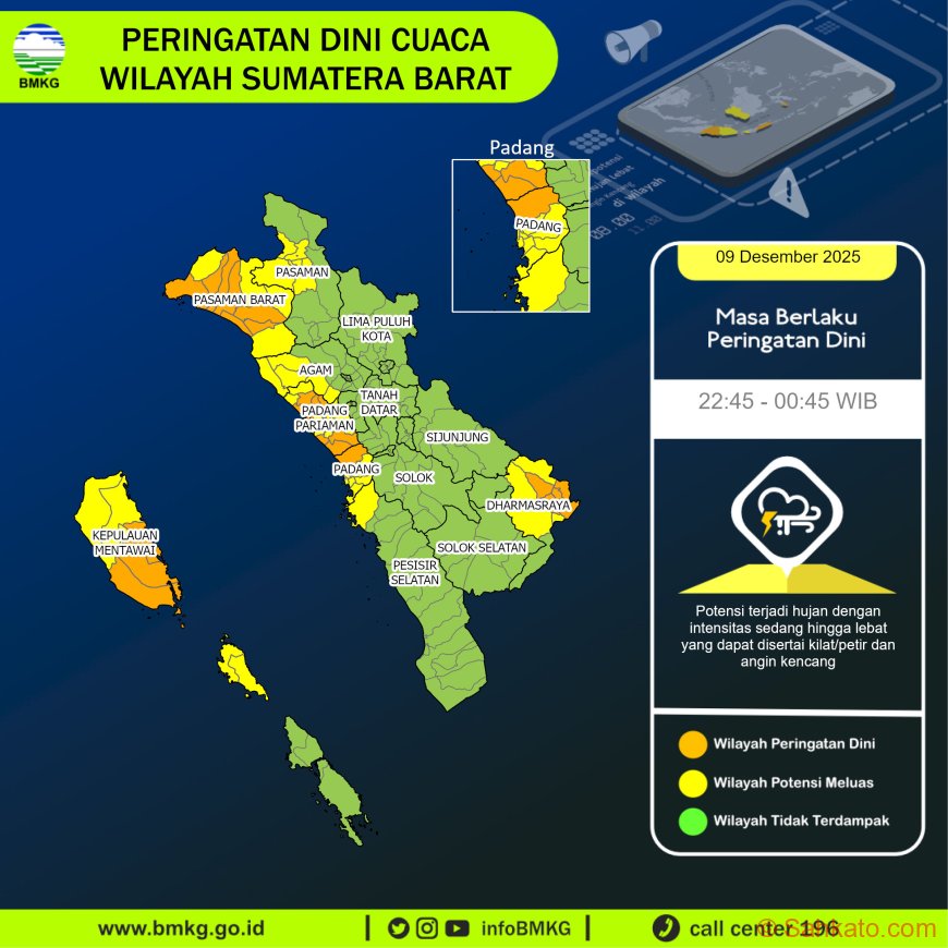 Peringatan Dini BMKG: Hujan Lebat Ancam Puluhan Daerah di Sumbar - 10 Desember 2025