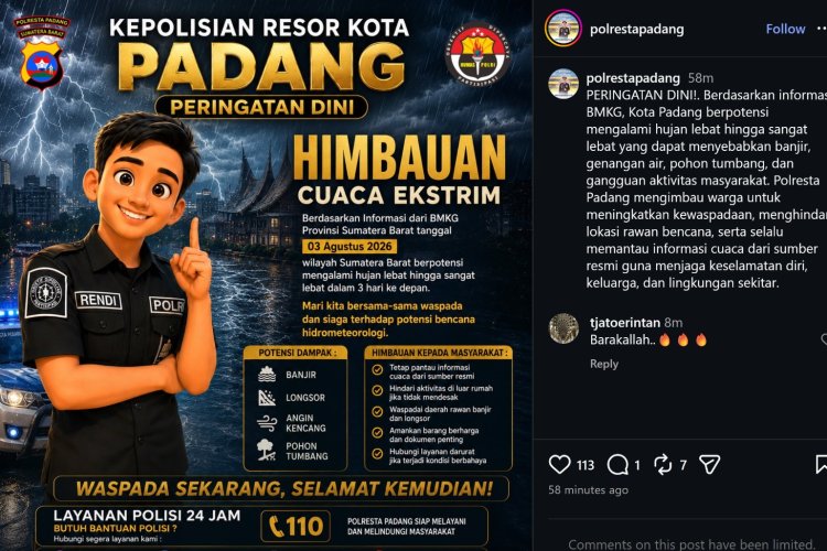 Hujan Intensitas Sedang hingga Lebat Guyur Padang, Warga Diminta Waspada