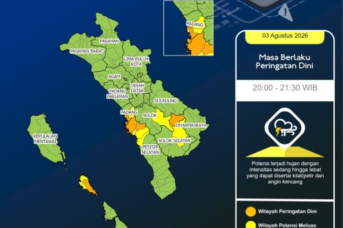 BMKG Perbarui Peringatan Dini Cuaca Ekstrem di Sumatera Barat, Sejumlah Wilayah Berpotensi Hujan Lebat