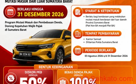 Pemprov Sumbar Berikan Diskon Pajak Kendaraan Bermotor hingga 100 Persen untuk Kendaraan Mutasi Masuk