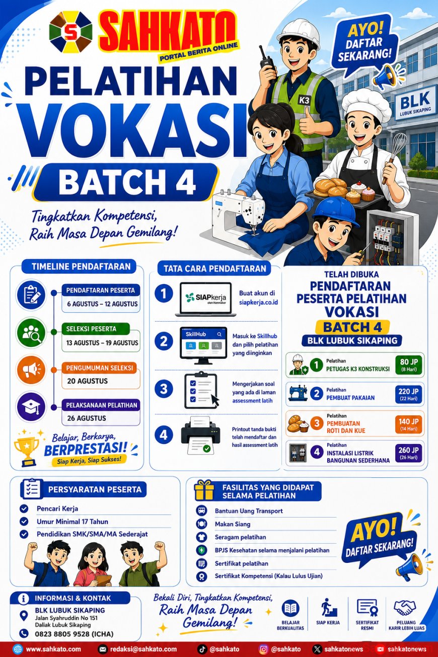 Kesempatan Emas! Pelatihan Vokasi Batch 4 Resmi Dibuka, Lulusan SMA Bisa Daftar