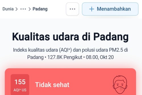 Udara Padang Makin Buruk Pagi Ini, AQI Melonjak ke 155 dan Masuk Kategori Tidak Sehat