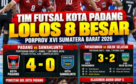 Kota Padang Melaju ke 8 Besar Futsal Porprov Sumbar 2026 Usai Hancurkan Sawahlunto 4-0